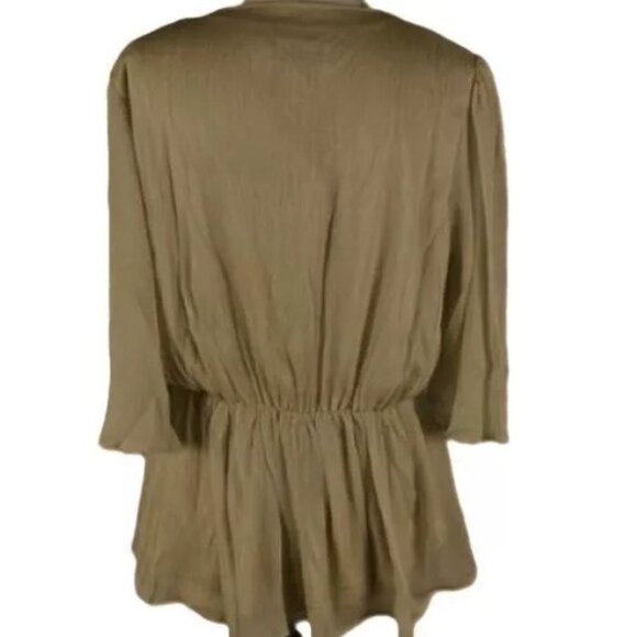 Badgley Mischka Flowy Gold Peplum Top Beaded Neckline 3/4 Sleeve SMALL NWT - Picture 5 of 6